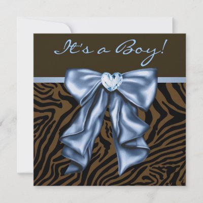 Leopard Baby Shower Invitations on Baby Blue Brown Zebra Baby Boy Shower Personalized Invitation From