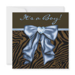 Baby Blue Brown Zebra Baby Boy Shower Personalized Invitation