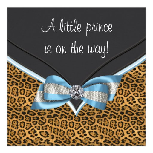 Baby Blue Cheetah Prince Baby Shower Personalized Invites