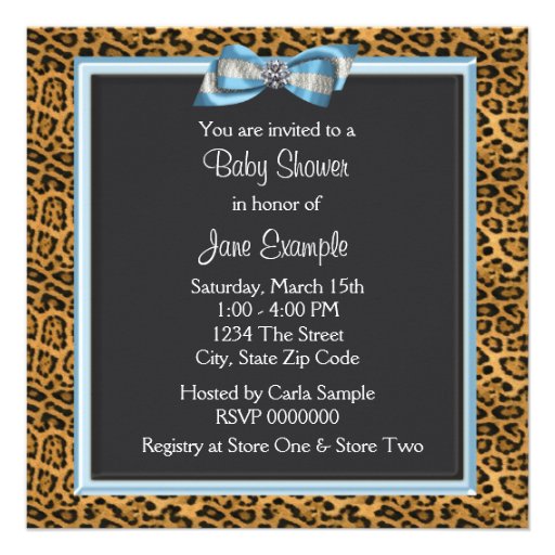 Baby Blue Cheetah Prince Baby Shower Personalized Invites