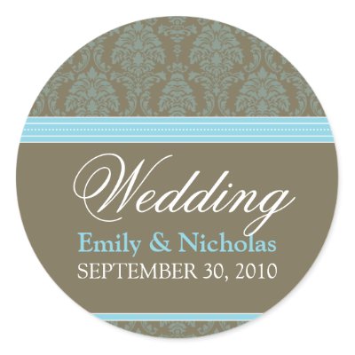 Baby Blue Chocolate Damask Wedding Invitation Seal Sticker by 