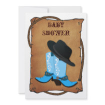 baby blue cowboy boots western mommy baby shower personalized announcements