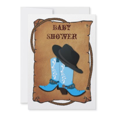 baby blue cowboy boots western mommy baby shower personalized announcements Zazzle_invitation