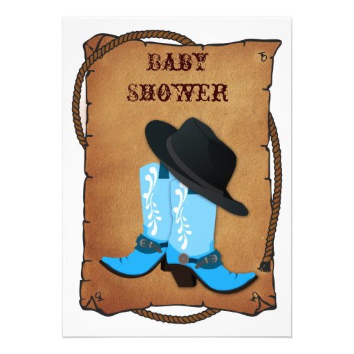 baby blue cowboy boots western mommy baby shower personalized announcements