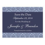 Baby Blue & Denim Damask Save The Date Postcard postcards
