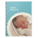 Baby blue dot scallop circle custom photo journal notebook