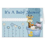 Baby Blue Dots Animals Flowers Baby Shower Card