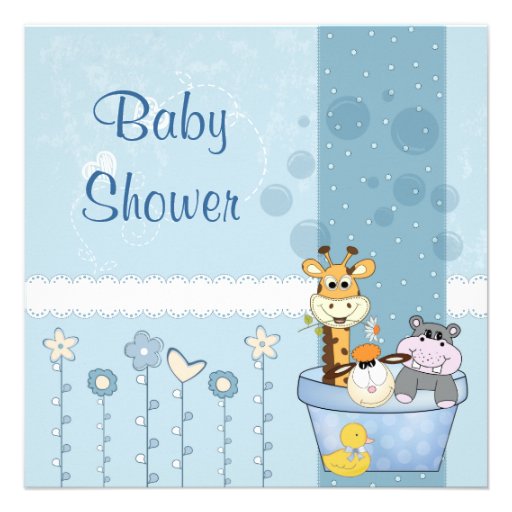 Baby Blue Dots Animals Flowers Baby Shower Announcement