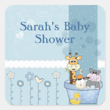 Baby Blue Dots Animals Flowers Baby Shower Square Sticker