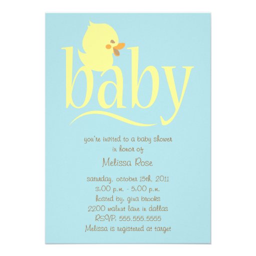 Baby Blue Duckling Baby Shower Invitations (front side)