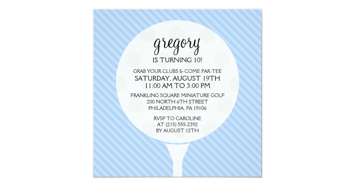 Baby Blue Golf Ball Miniature Golf Birthday Party Card Zazzle