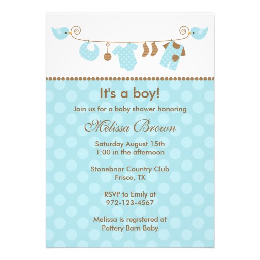 Baby Blue Laundry Line Baby Shower Invitations