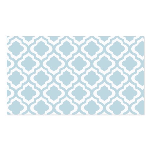 Baby Blue Moroccan Trellis Quatrefoil Personalized Business Card Template (back side)