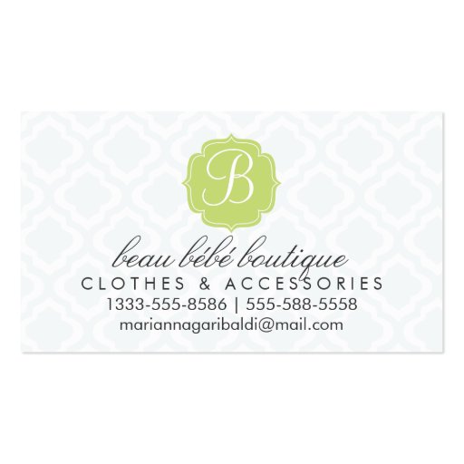 Baby Blue Moroccan Trellis Quatrefoil Personalized Business Card Template (front side)