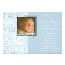 Baby Blue Photo Christening Invitations invitations