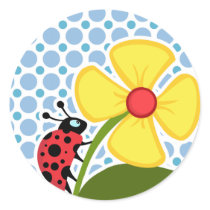 Baby Blue Polka Dots; Ladybug Round Stickers