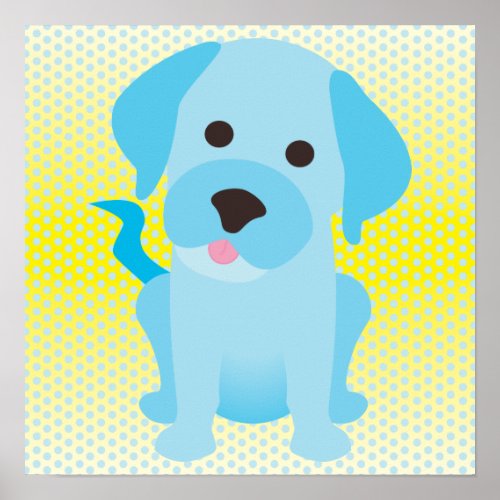 Baby Blue Puppy Dog on Yellow print