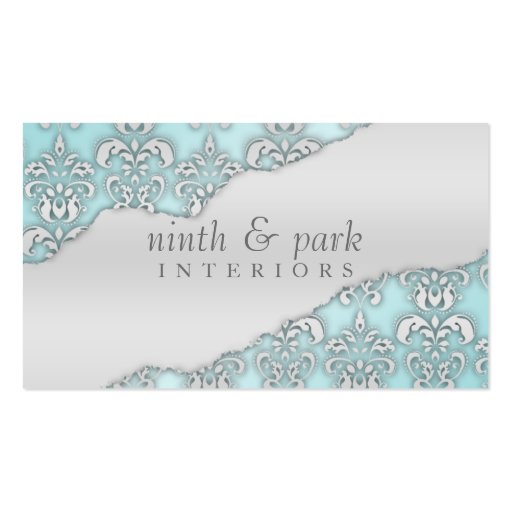 Baby Blue Ripped Damask Interior Design Business Card Template (front side)