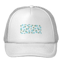Baby Blue Roses floral pattern on White Mesh Hats