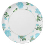 Baby Blue Roses on shabby chic white floral plate