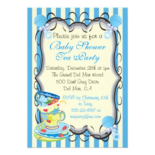 Baby Blue Shower Victorian Tea Party Invitation