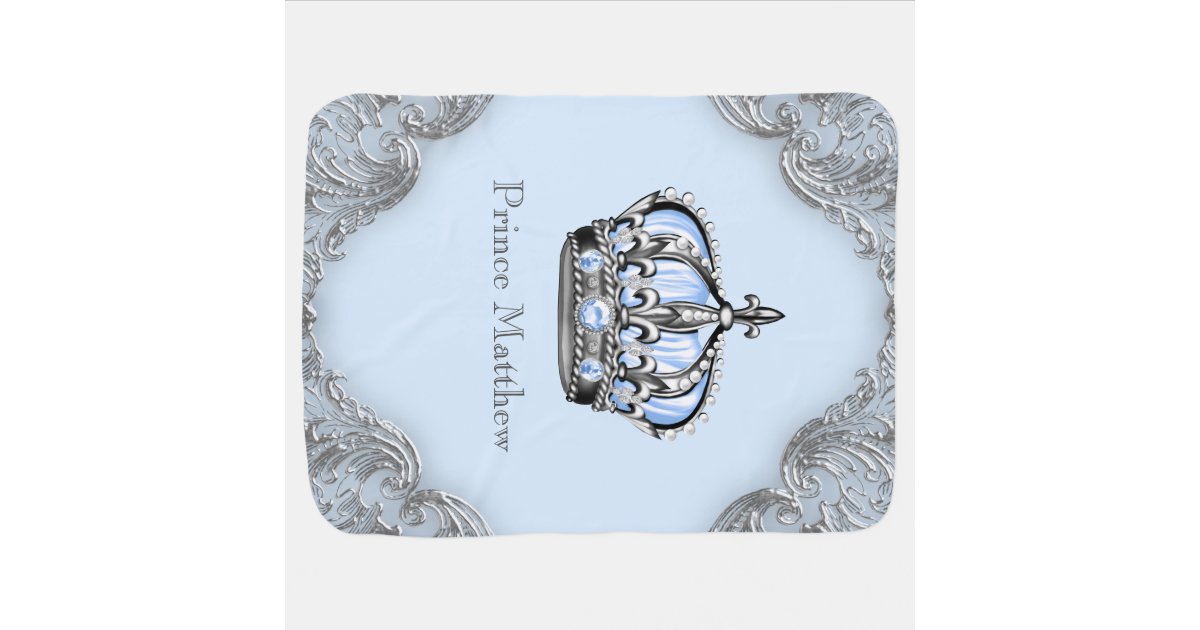 Baby Blue Silver Crown Prince Receiving Blanket Zazzle