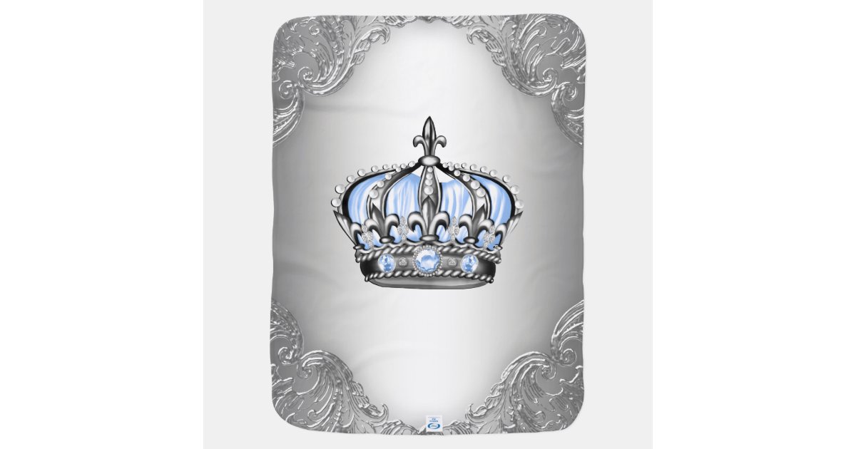 Baby Blue Silver Crown Prince Receiving Blanket Zazzle
