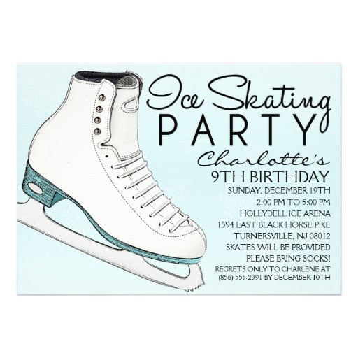 Baby Blue Skate Mates Ice Skating Birthday Party Custom Invites