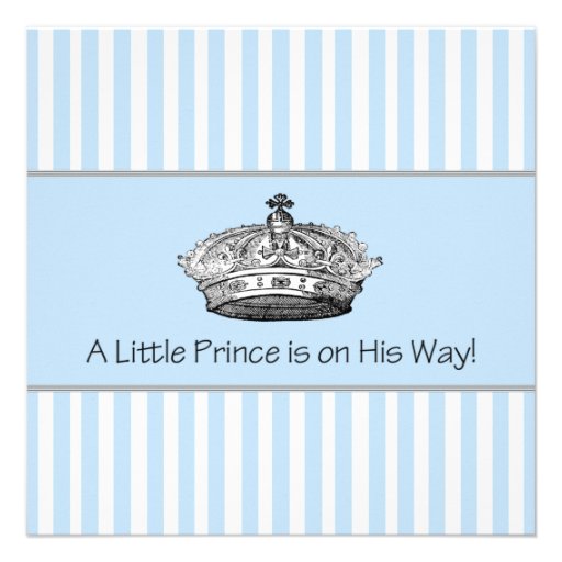 Baby Blue Stipes Prince Baby Boy Shower Personalized Announcement