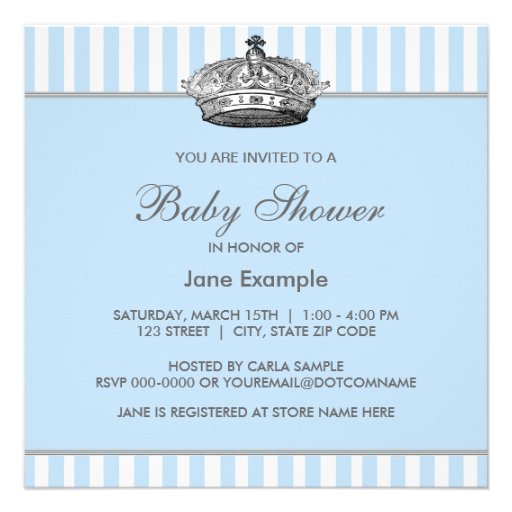 Baby Blue Stipes Prince Baby Boy Shower Personalized Announcement