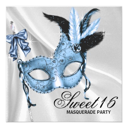 Baby Blue Sweet 16 Masquerade Party Custom Announcements