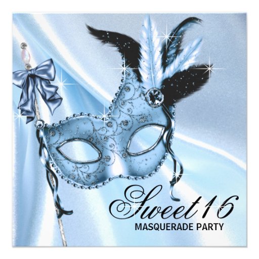 Baby Blue Sweet 16 Masquerade Party Personalized Announcements