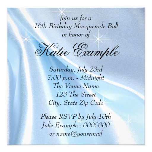 Baby Blue Sweet 16 Masquerade Party Personalized Announcements