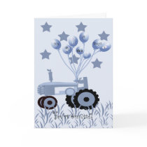 Baby Blue Tractor with Balloons Card
