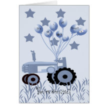 Baby Blue Tractor with Balloons Card