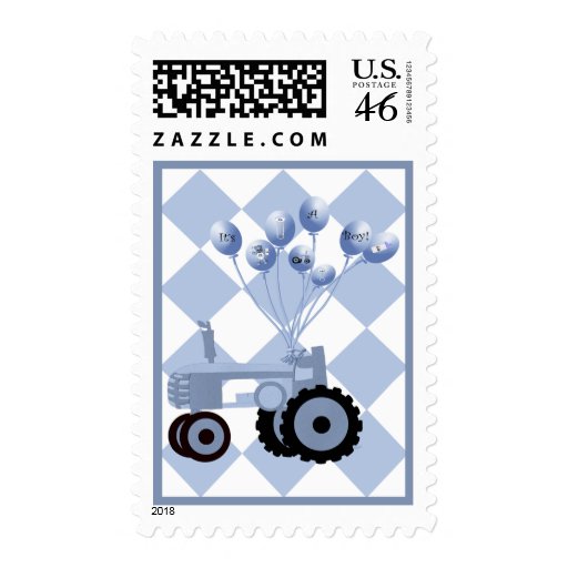 Baby Blue Tractor with Balloons Postage