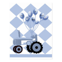 Baby Blue Tractor with Balloons Postcard