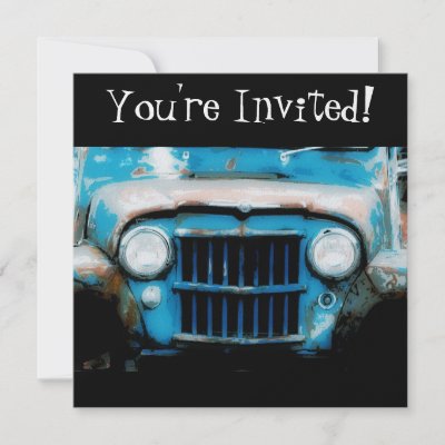 Baby Blue Vintage Car You're Invited by CountryCorner
