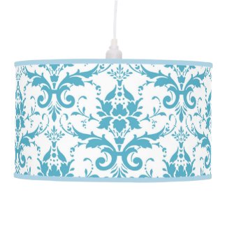 Baby Blue & White Damask - Hanging Pendant Lamp
