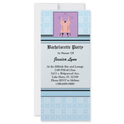 Baby Blue with CORSET Bachelorette Party Invitatio Rack Card Design by ForeverAndEverAfter
