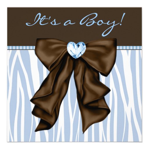 Baby Blue Zebra Brown Baby Boy Shower Personalized Invitations