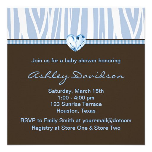 Baby Blue Zebra Brown Baby Boy Shower Personalized Invitations
