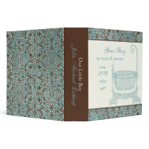 Baby Book Photo Album - Blue Brown Damask Cradle Vinyl Binder
