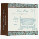 Baby Book Photo Album - Blue Brown Damask Cradle Vinyl Binder