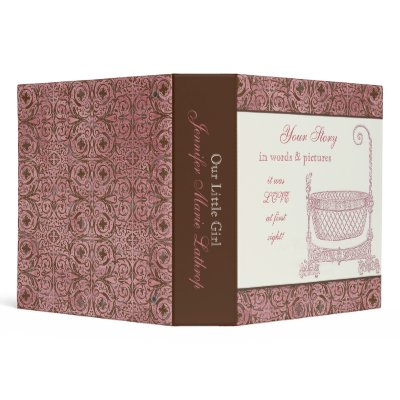 Baby Book Photo Album - Pink Brown Damask Cradle Binders by AudreyJeanne