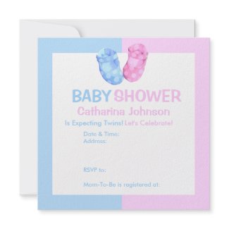 Baby Booties Twins Baby Shower Invitation invitation