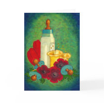 Baby Bottle Decorated With Flowers And Pacifiers cards