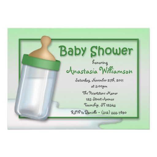 Baby Bottle Green Baby Shower Invitations from Zazzle.com