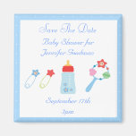 Baby Bottle & Rattle Save The Date Baby Shower Refrigerator Magnet