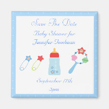 Baby Bottle & Rattle Save The Date Baby Shower Refrigerator Magnet